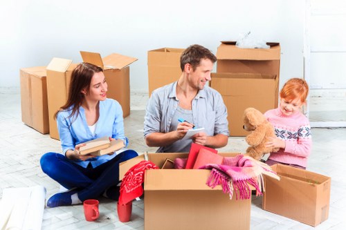 Packed student belongings ready for removals in Chessington
