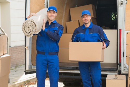 Prepared boxes and furniture ready for man and van transport