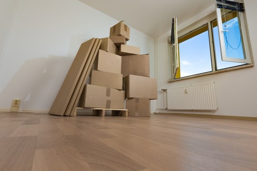 Commercial removal team organizing office items for a move